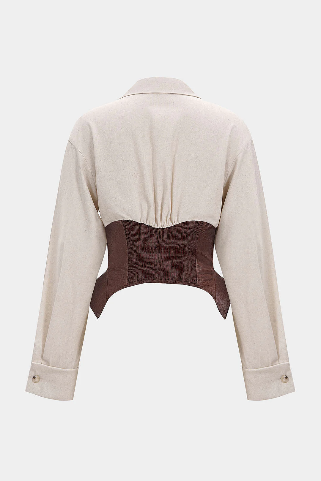 Linen Patchwork Metallic Buckle Long-Sleeve Shirt - Image 3