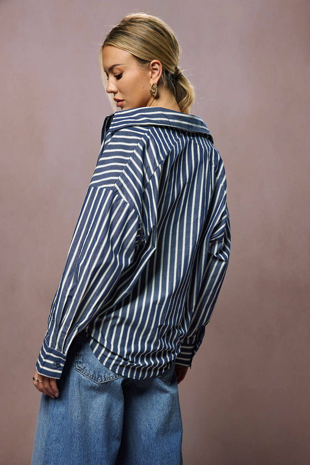 Stripes Print Button Long-Sleeve Shirt - Image 2