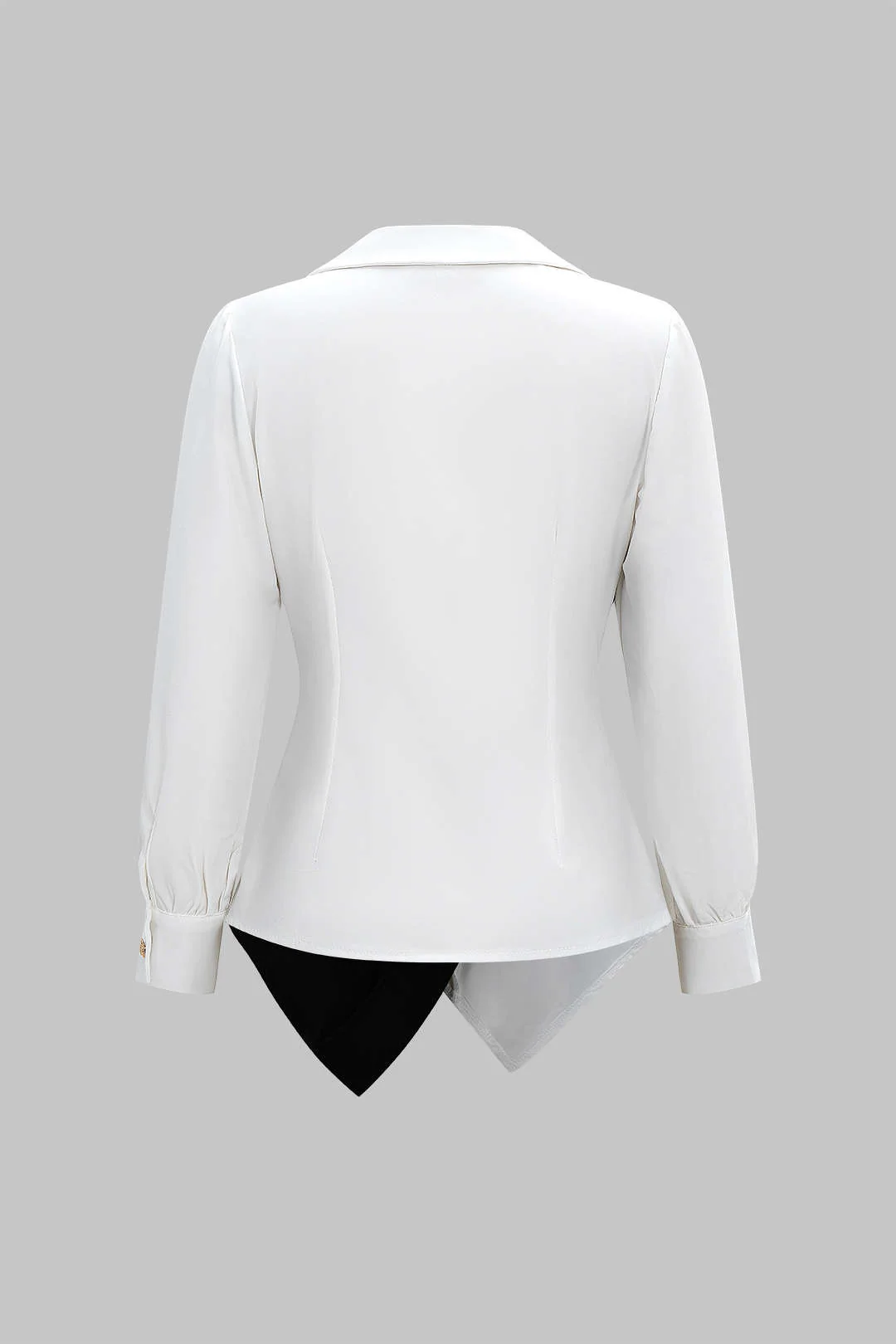 Metallic Decor Contrast Pleated V-Neck Long-Sleeve Shirt - Image 2