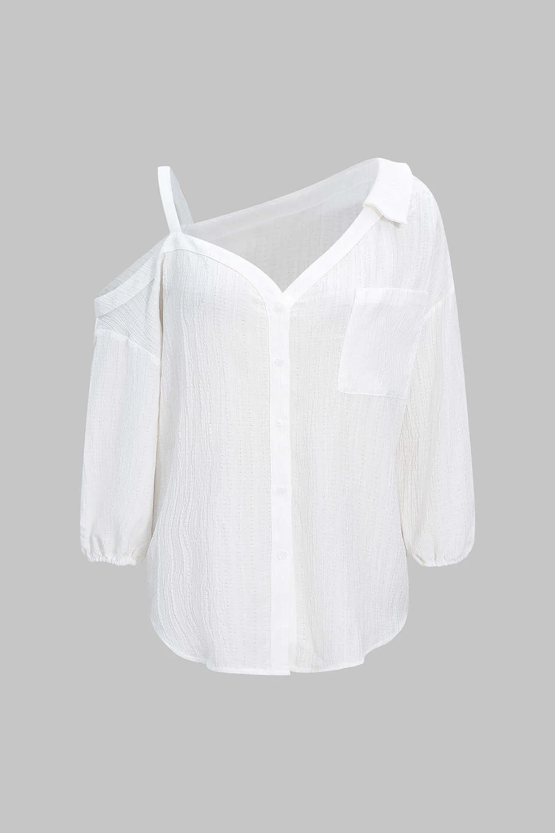 Plus Size Button Asymmetrical Shoulder Long-Sleeve Shirt - Image 2