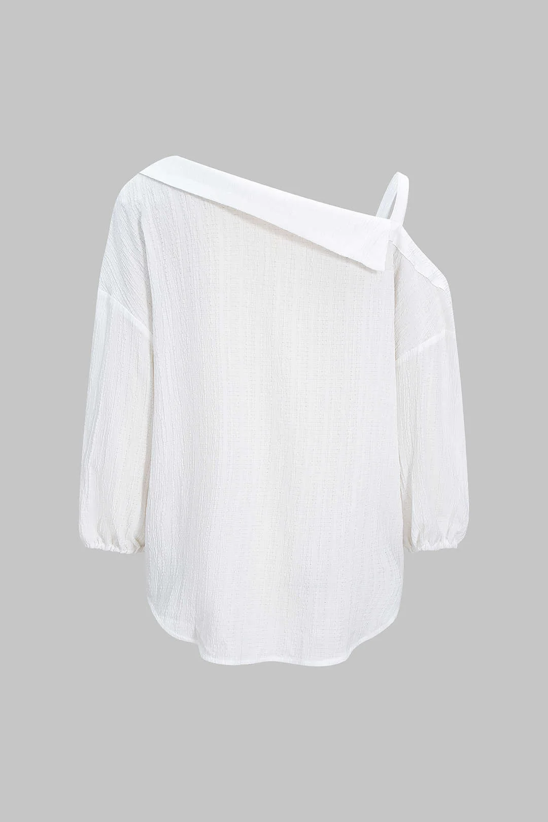 Plus Size Button Asymmetrical Shoulder Long-Sleeve Shirt - Image 3
