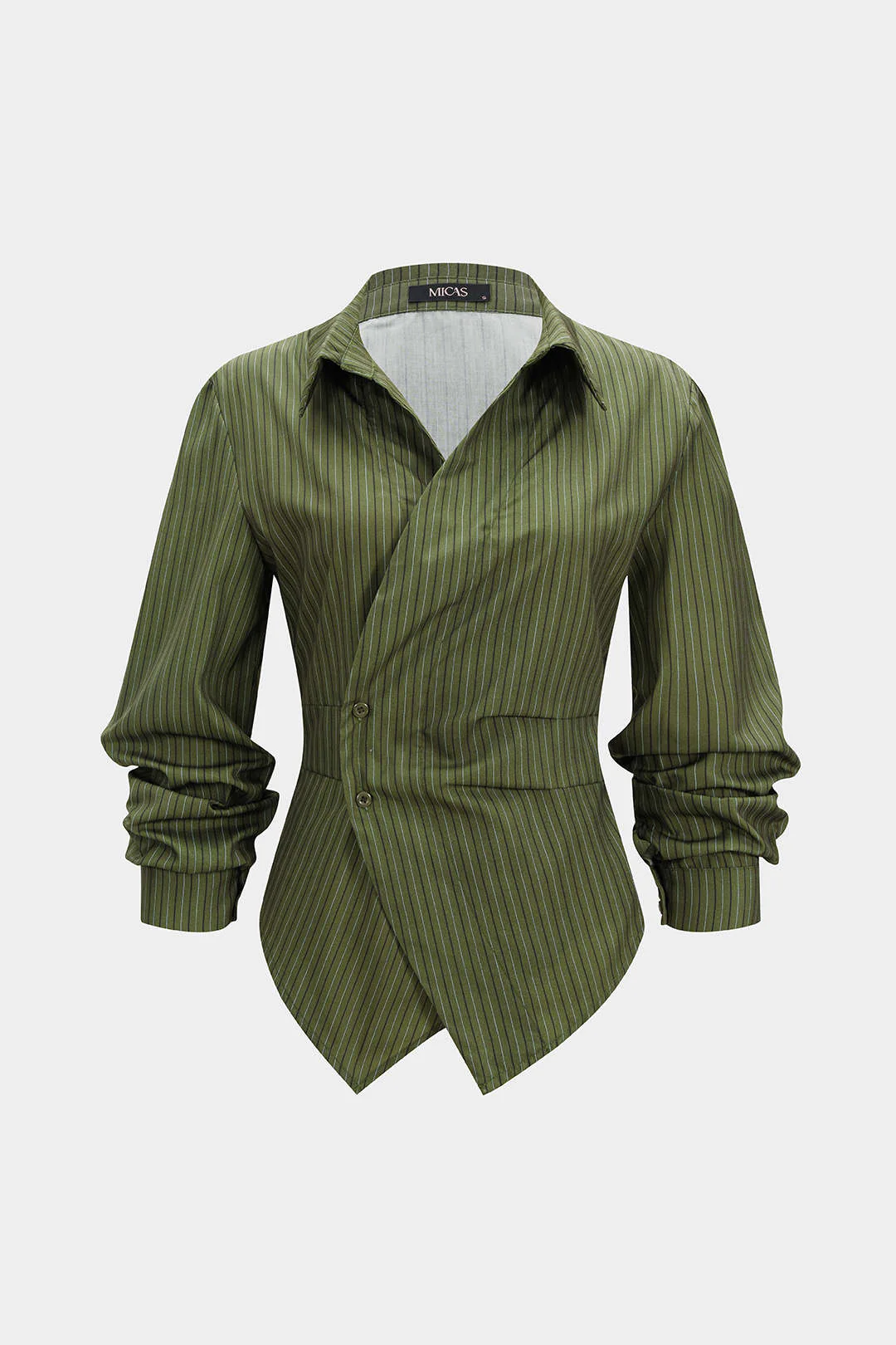 Stripes Print V-Neck Ruched Long-Sleeve Shirt - Image 6