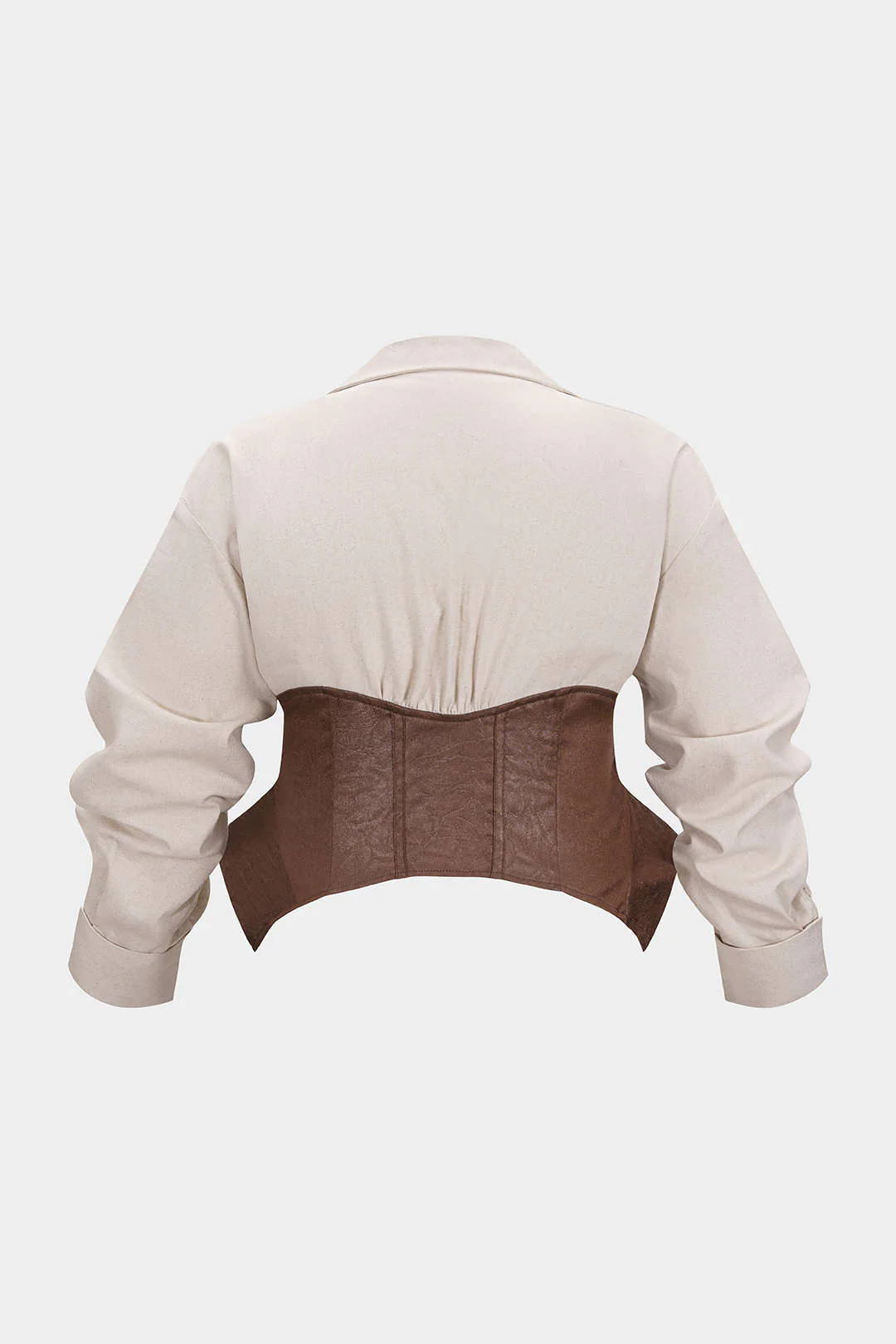 Plus Size Faux Leather Patchwork Linen Metallic Long-Sleeve Shirt - Image 2