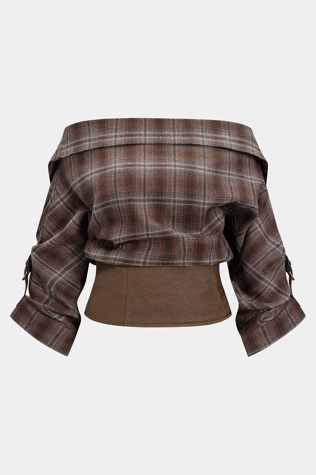 Plus Size Plaid Print Off Shoulder Zipper Long-Sleeve Shirt