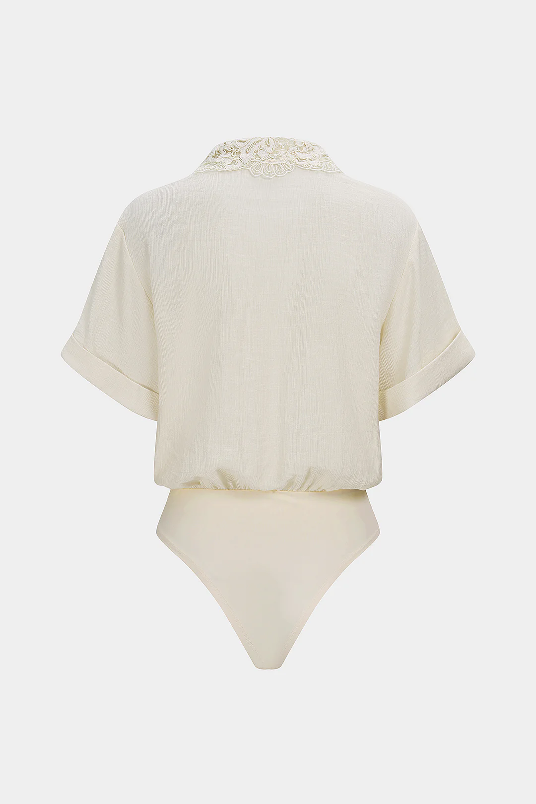 Patchwork Jacquard Lapel Short Sleeve Pocket Bodysuit - Image 2