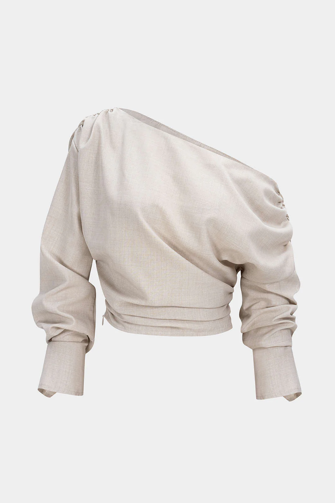 One Shoulder Ruched Long-Sleeve Shirt