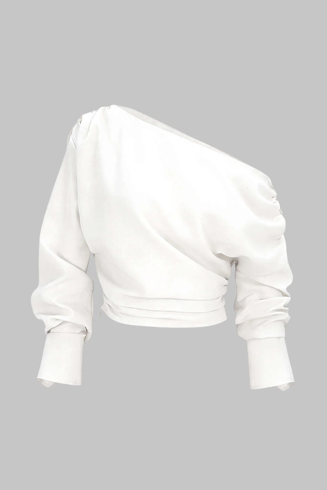 One Shoulder Ruched Long-Sleeve Shirt - Image 4