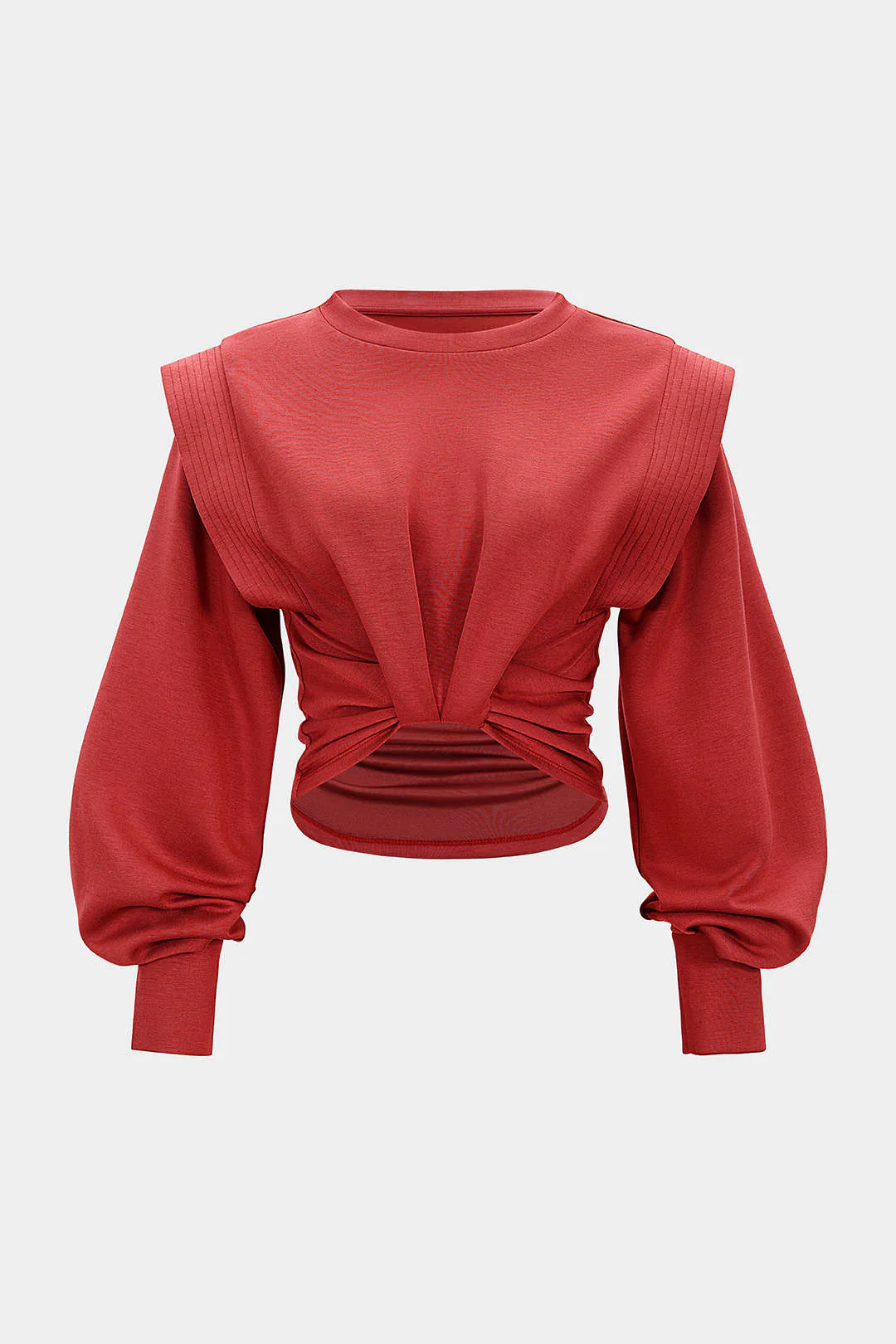 Ruched Round Neck Long Sleeve Sweatshirt - Image 5