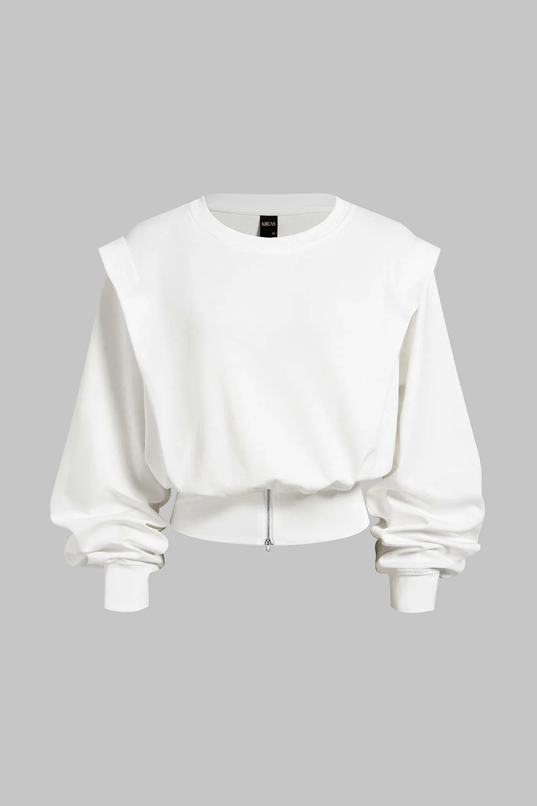 Solid Round Neck Zipper Sweatshirt