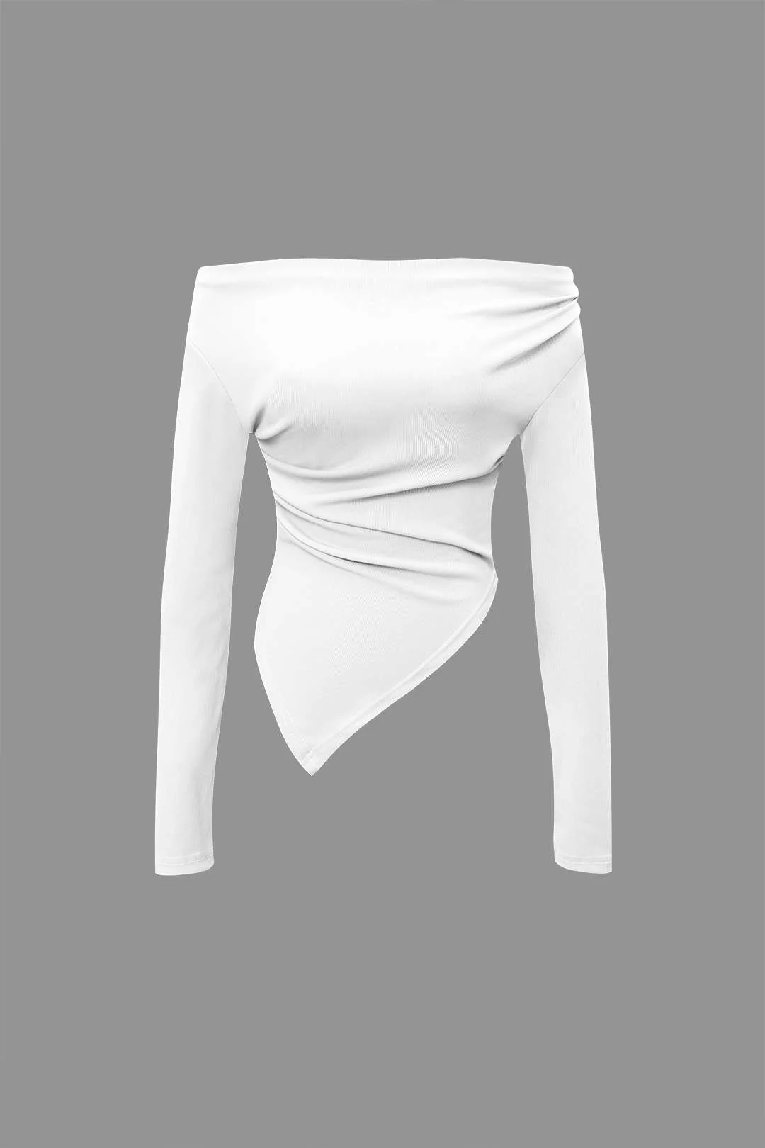 Off Shoulder Ruched Asymmetric Top And Straight Leg Pants Set - Image 10