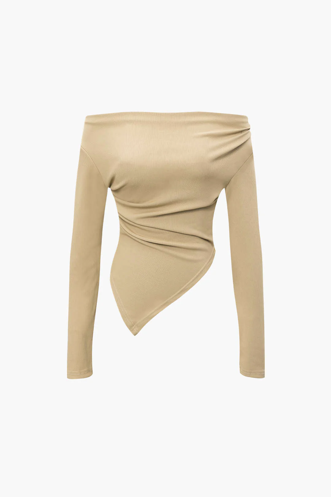Off Shoulder Ruched Asymmetric Top And Straight Leg Pants Set - Image 2
