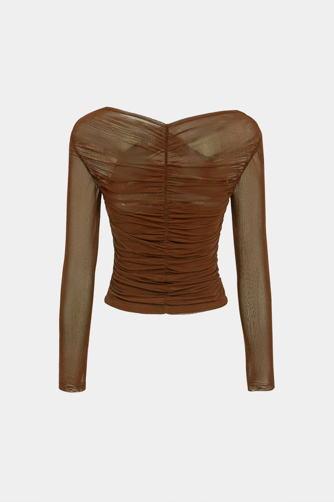 Solid Sheer Mesh Ruched Long-Sleeve Top - Image 11