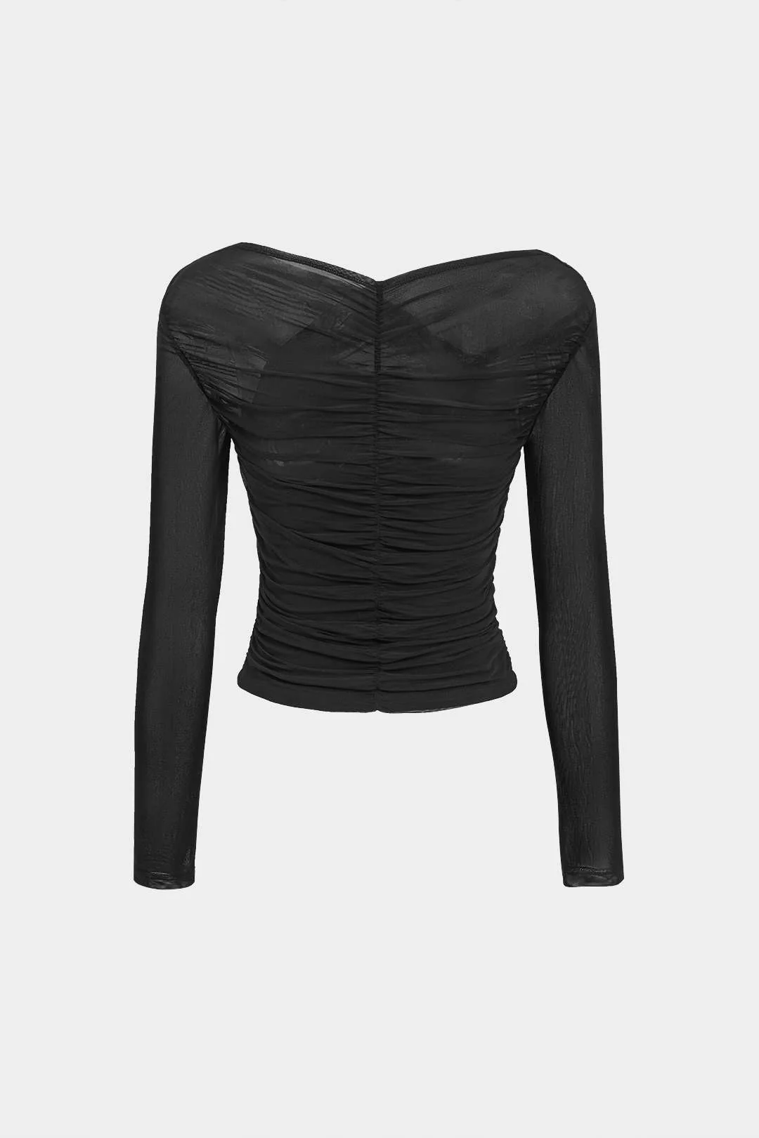 Solid Sheer Mesh Ruched Long-Sleeve Top - Image 7
