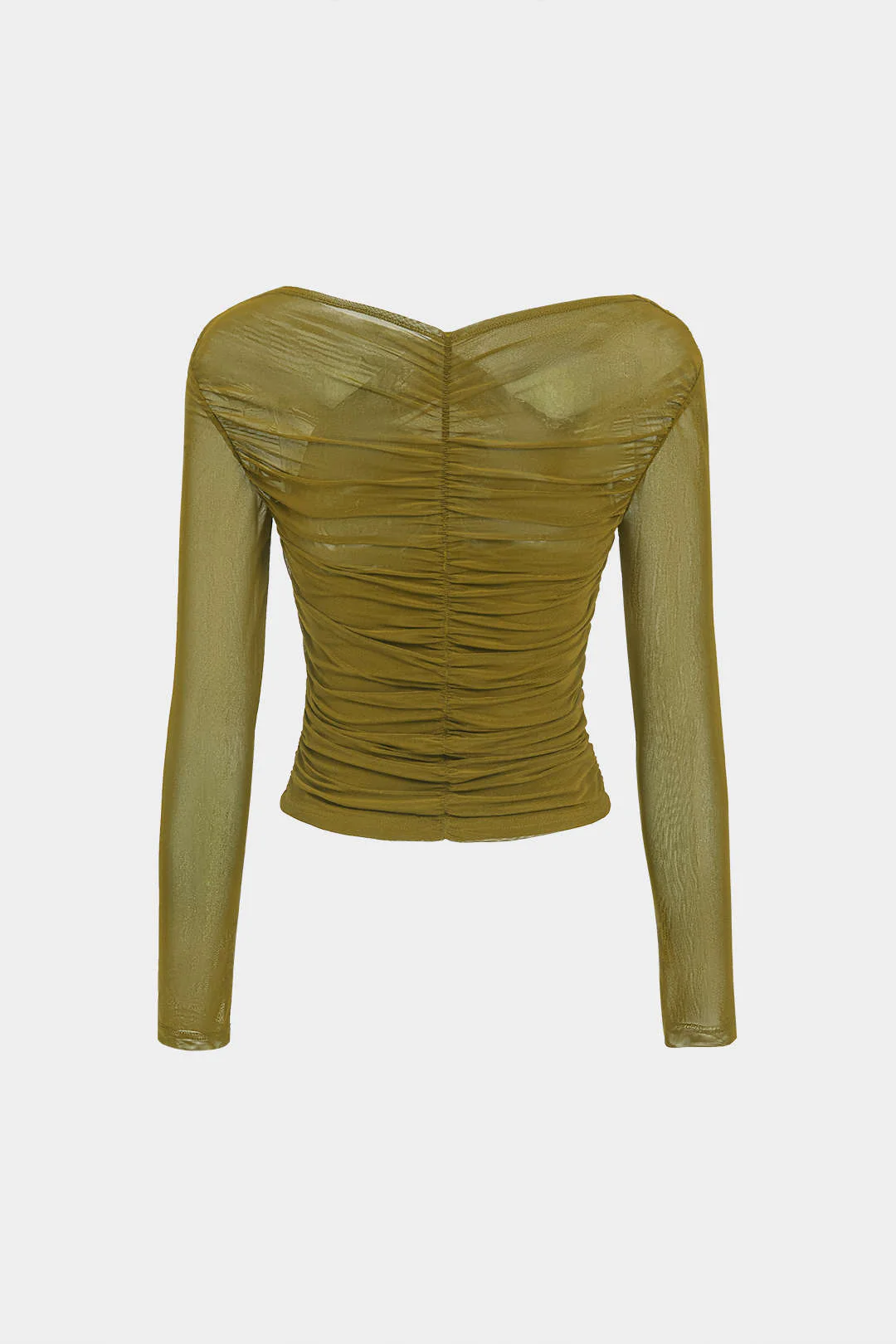 Solid Sheer Mesh Ruched Long-Sleeve Top - Image 9