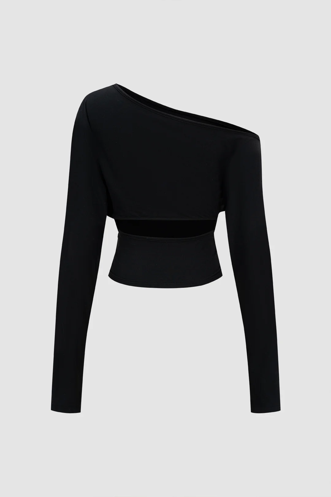 Cut Out Asymmetrical Neck Ruched Long-Sleeve Top - Image 2