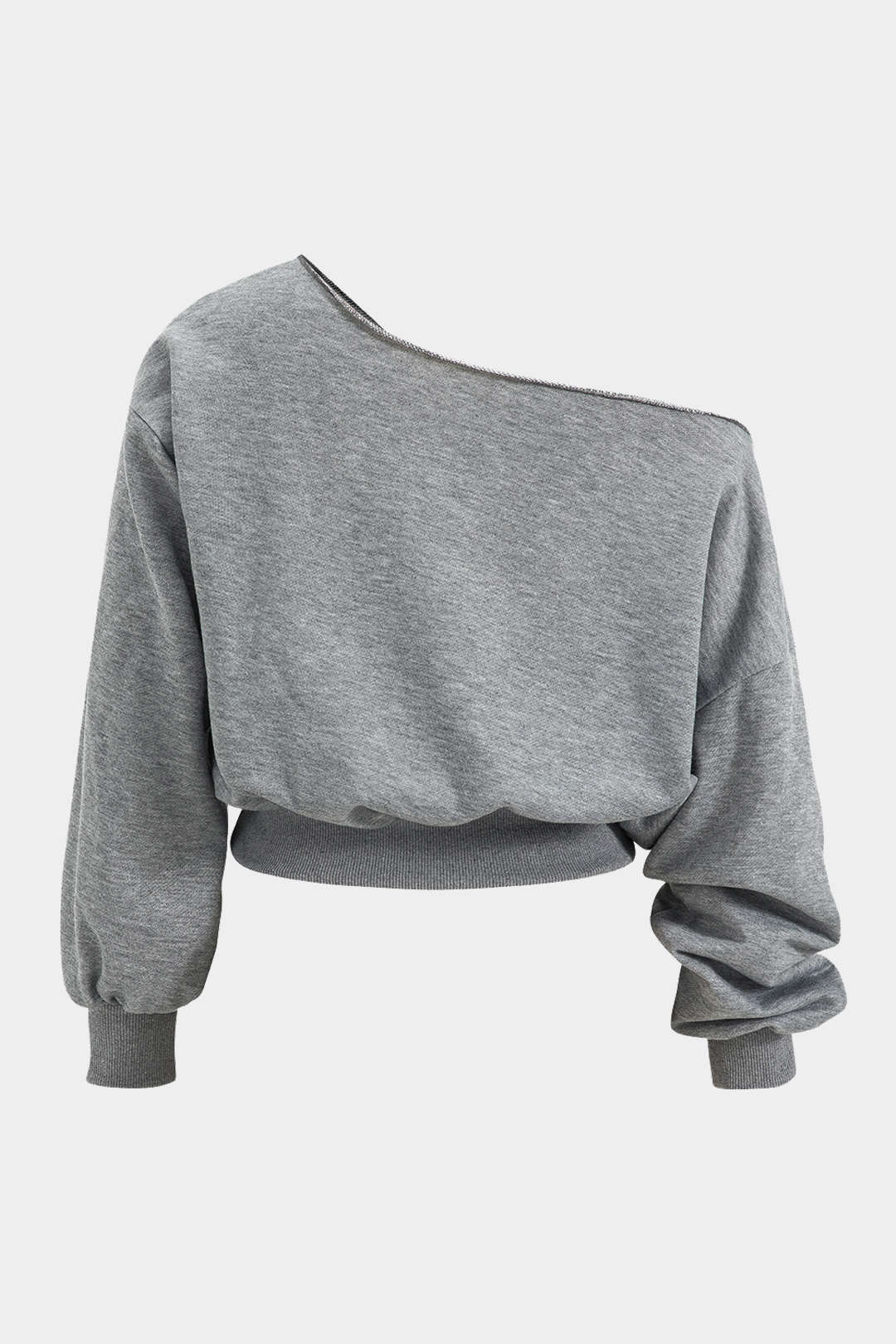 Plus Size Asymmetrical Neck Long-Sleeve Shirt - Image 2