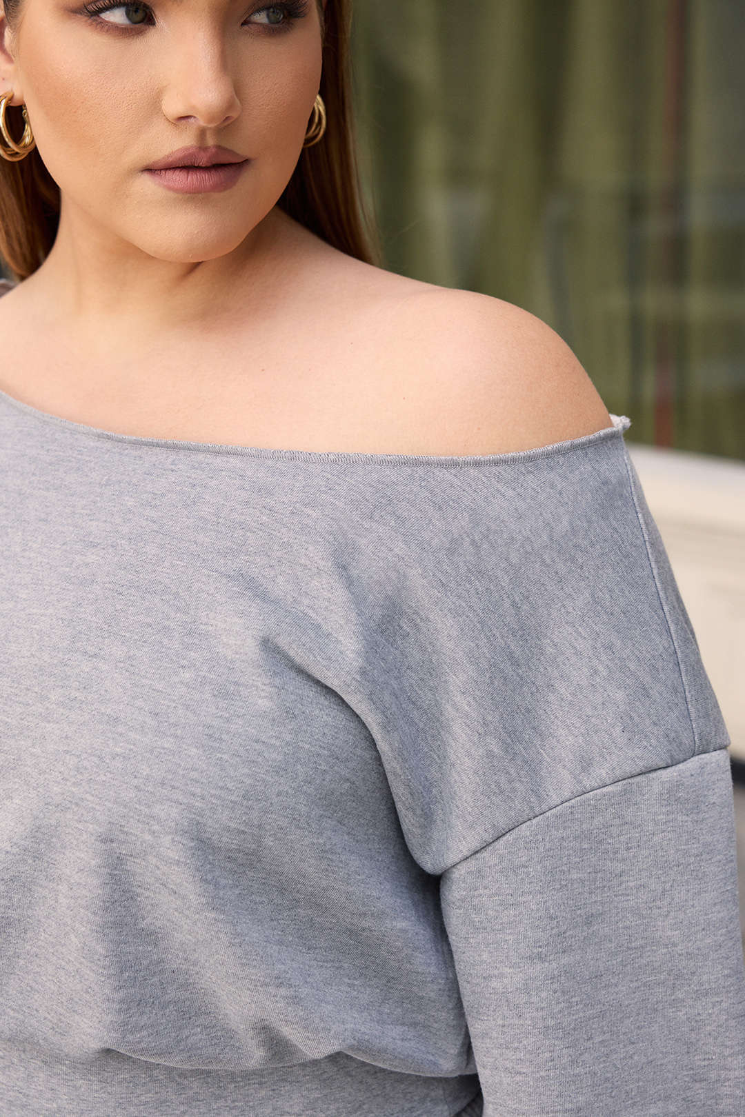 Plus Size Asymmetrical Neck Long-Sleeve Shirt - Image 4