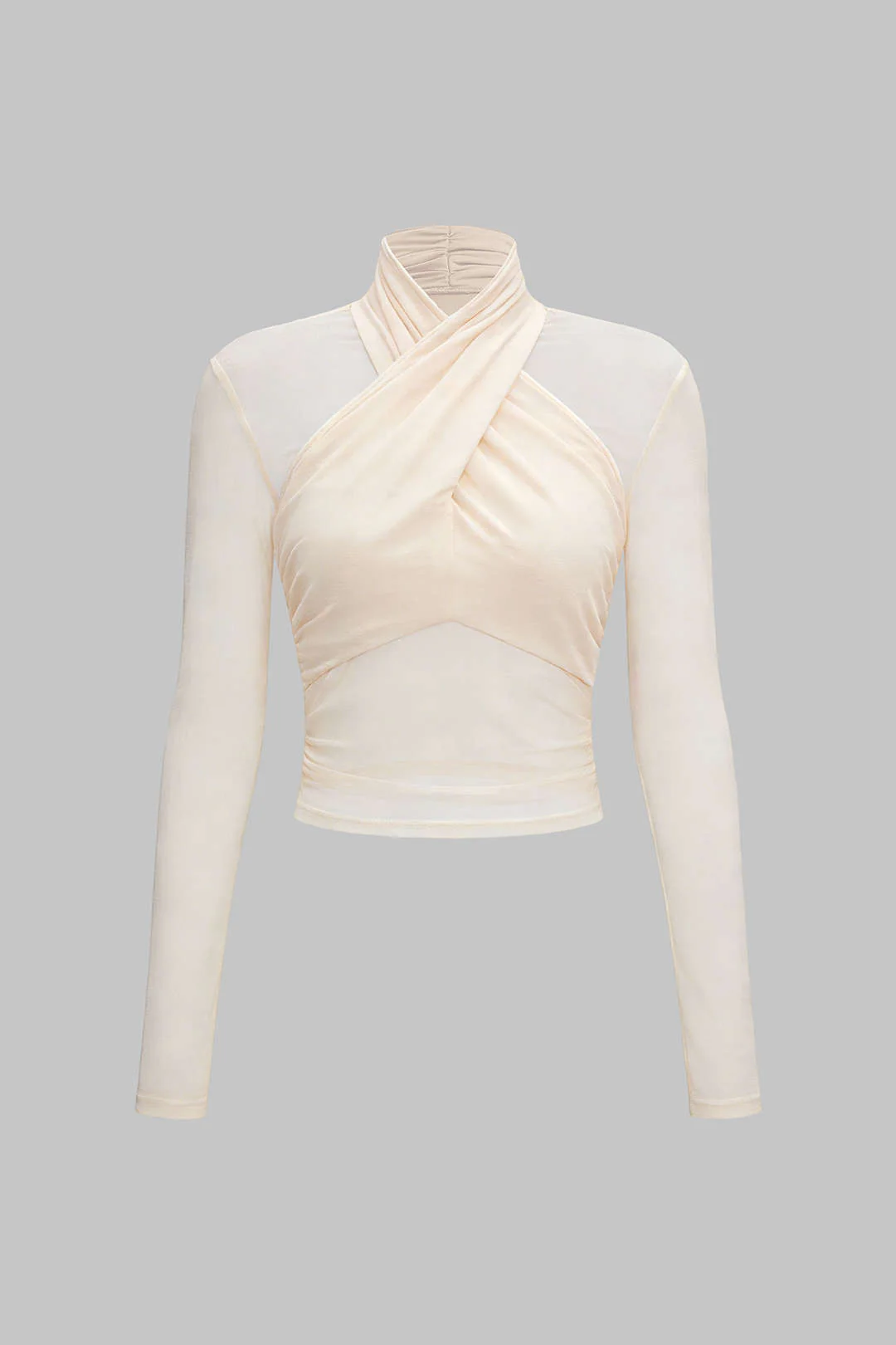 Mesh Sheer Ruched Long-Sleeve Top - Image 5
