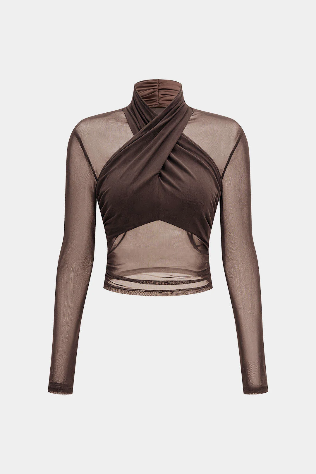 Mesh Sheer Ruched Long-Sleeve Top - Image 6