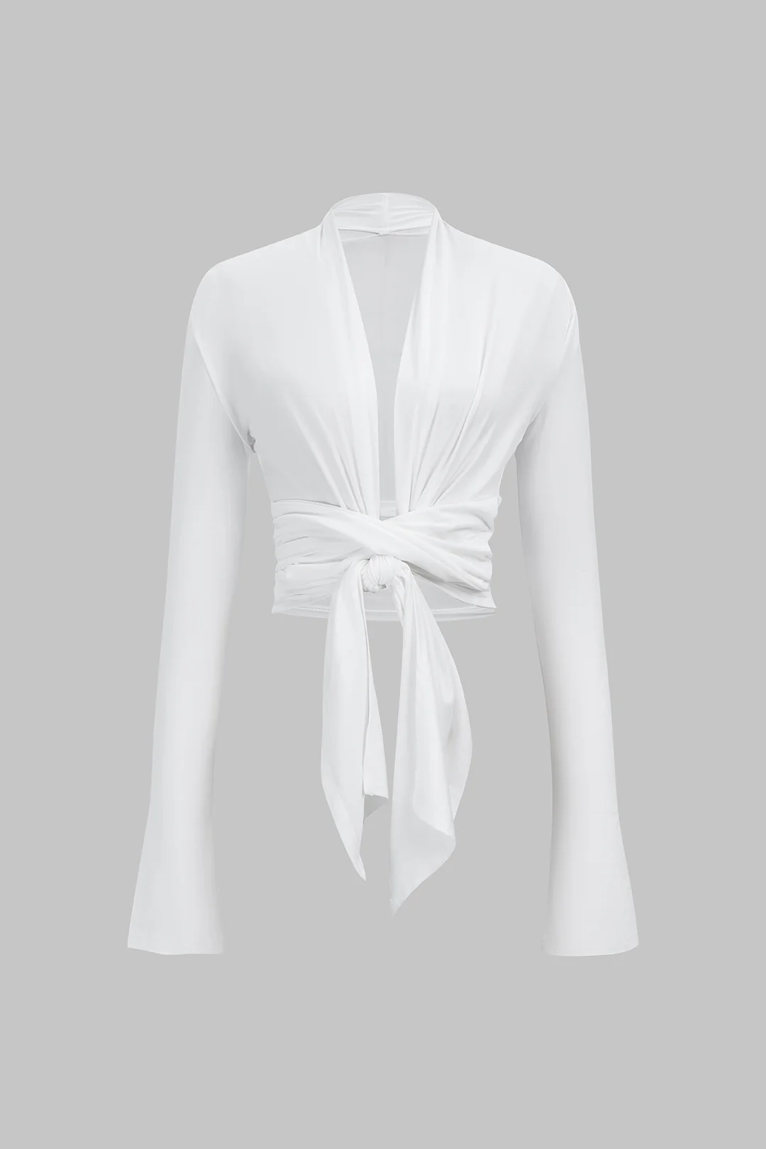 V-Neck Tie Front Ruched Long-Sleeve Top