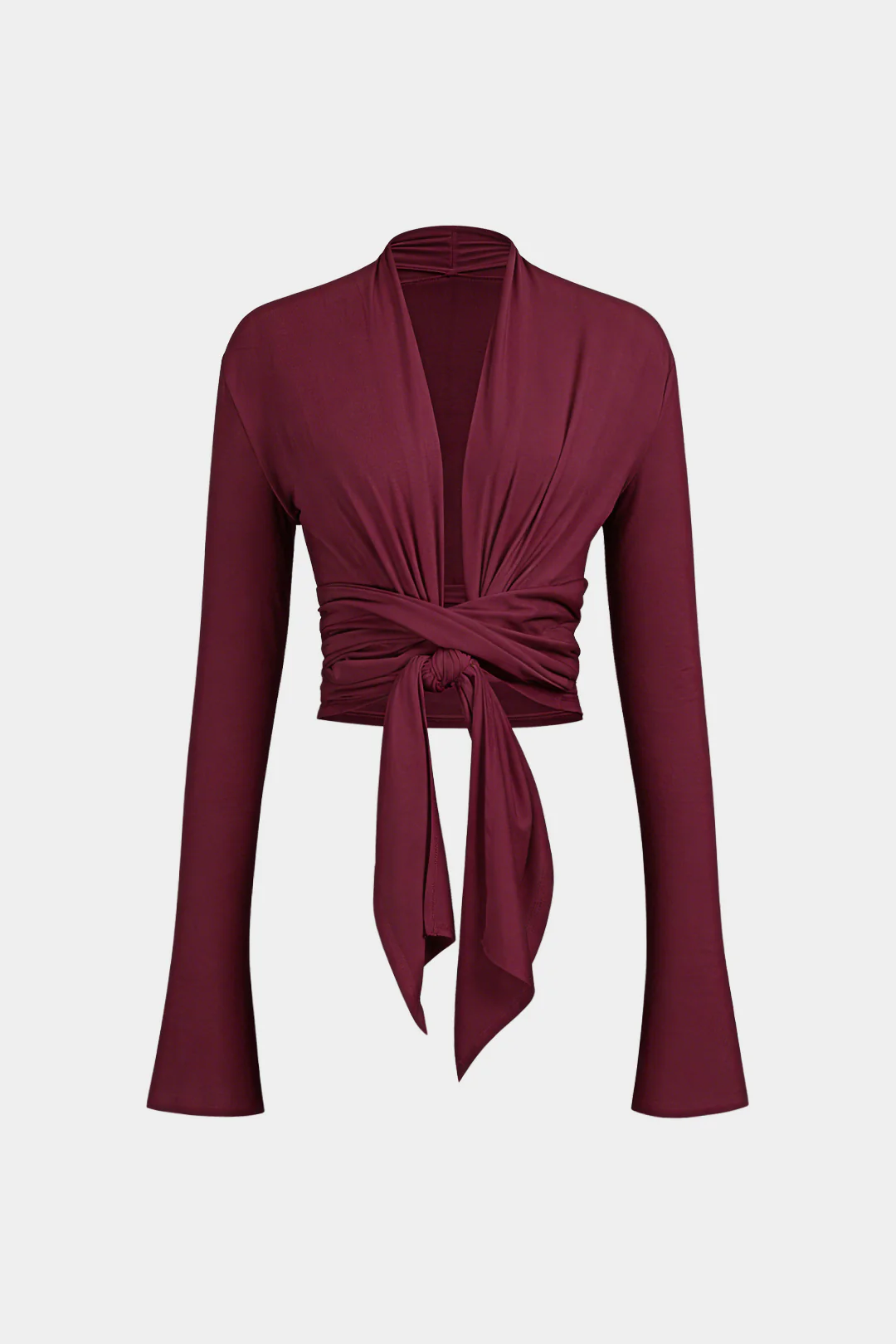 V-Neck Tie Front Ruched Long-Sleeve Top - Image 6