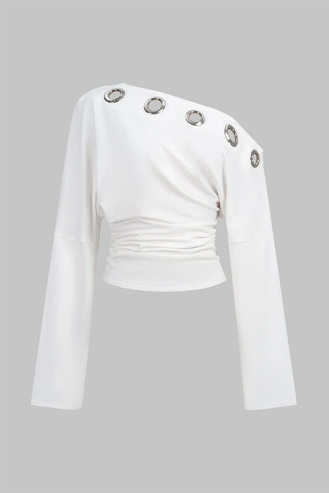 Metallic Eyelet Asymmetrical Long-Sleeve Top - Image 2