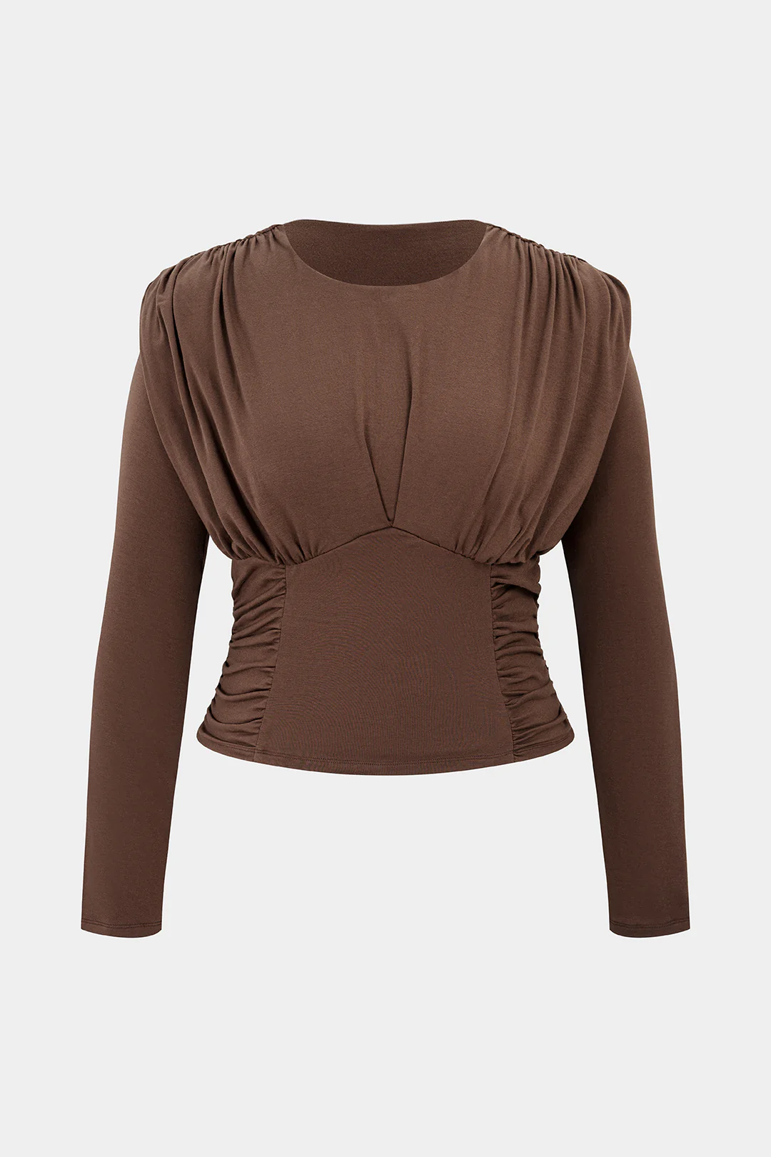 Plus Size Round Neck Ruched Long-Sleeve Top