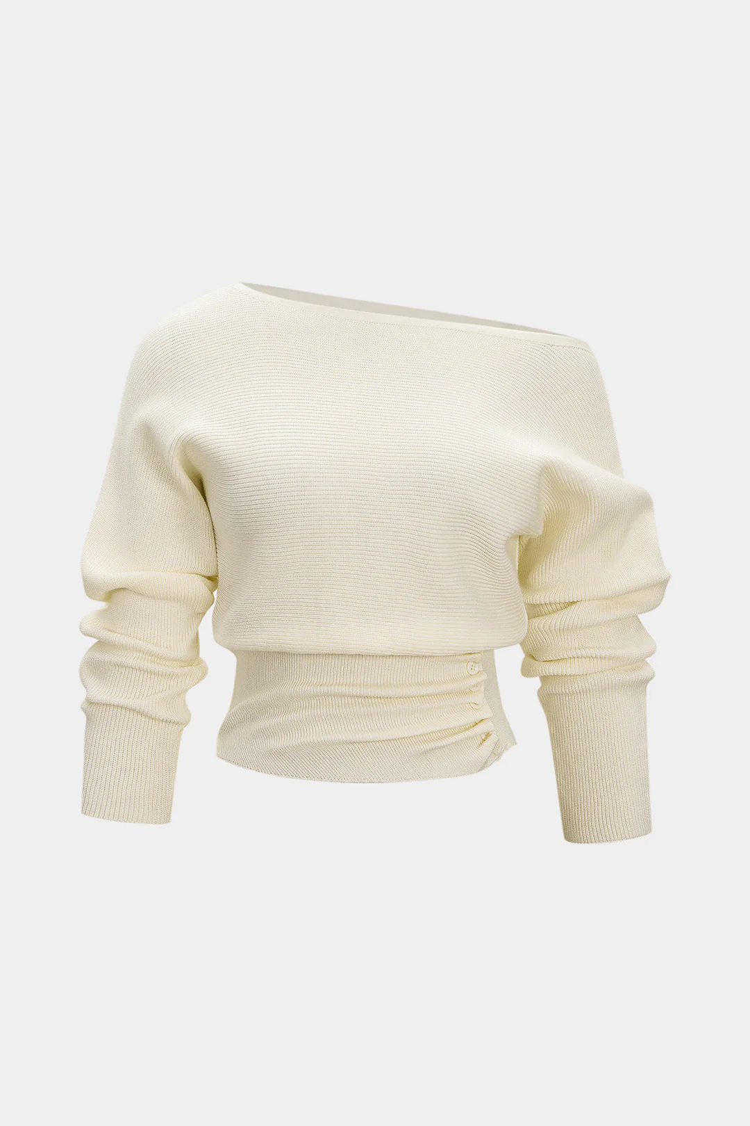 Asymmetrical Ruched Batwing Long-Sleeve Top