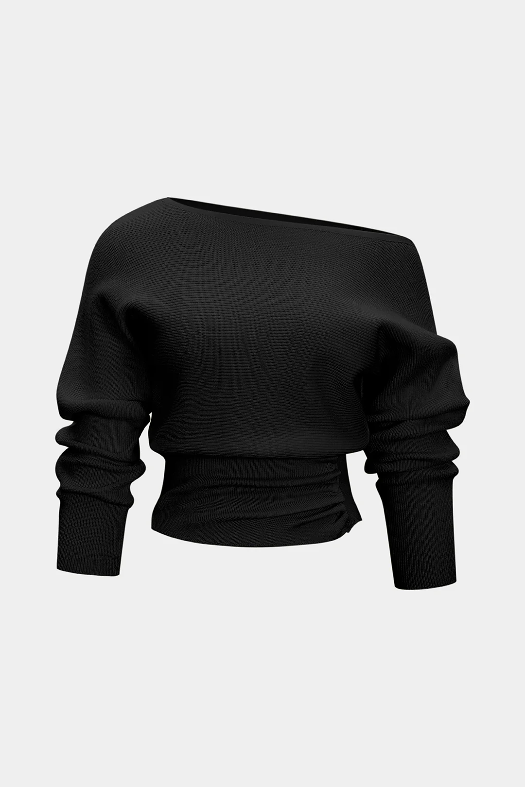 Asymmetrical Ruched Batwing Long-Sleeve Top - Image 4