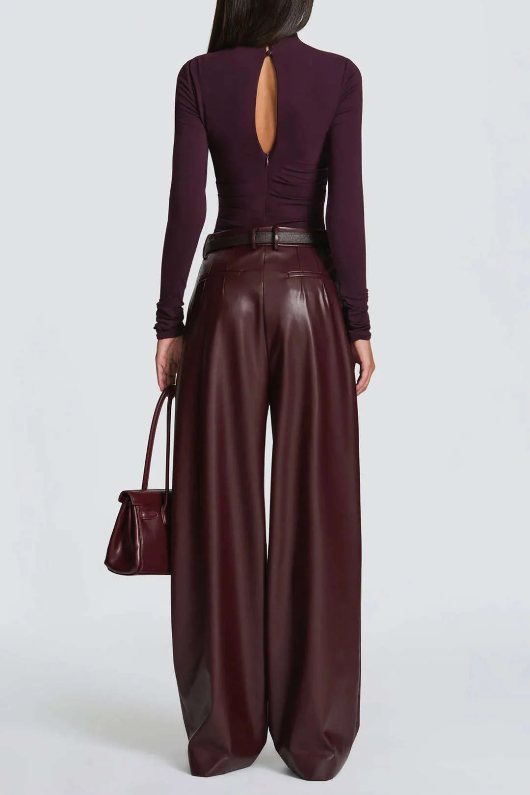 Mesh Ruched Asymmetrical Long Sleeve Bodysuit - Image 2