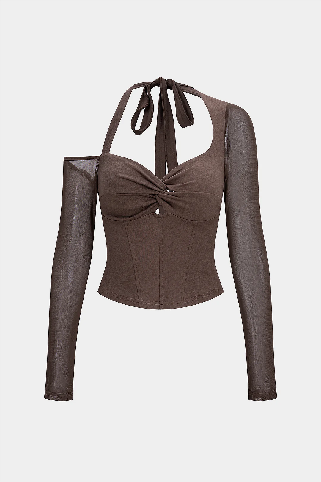 Halter Neck Tie-Back Asymmetrical Twist Knot Corset Long-Sleeve Top