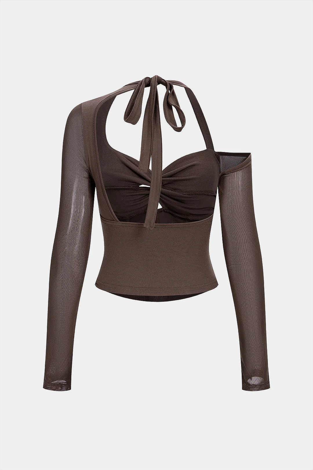Halter Neck Tie-Back Asymmetrical Twist Knot Corset Long-Sleeve Top - Image 2