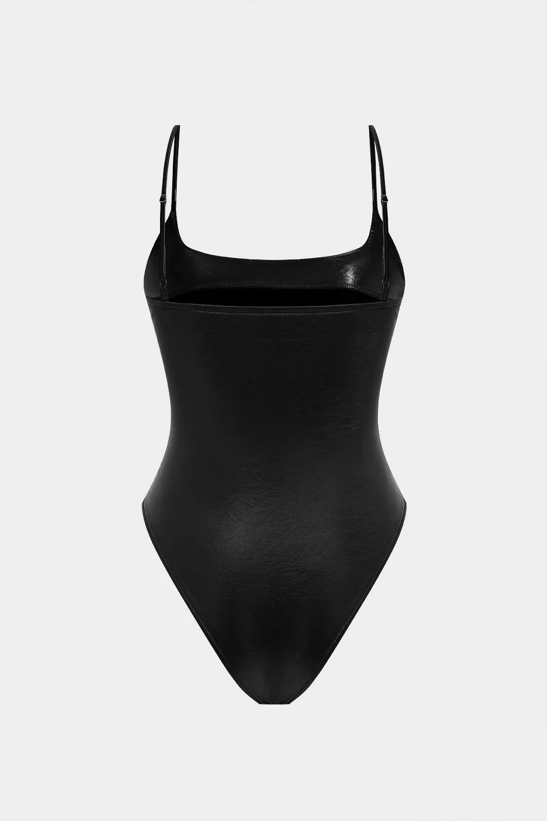 Basic Solid Faux Leather Bodysuit - Image 10
