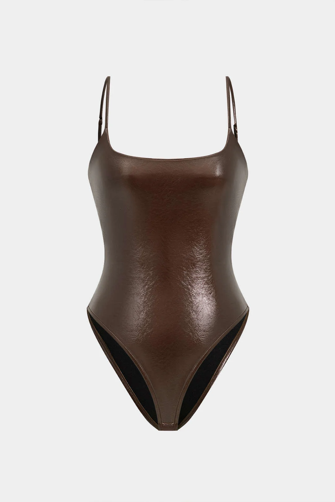 Basic Solid Faux Leather Bodysuit - Image 11