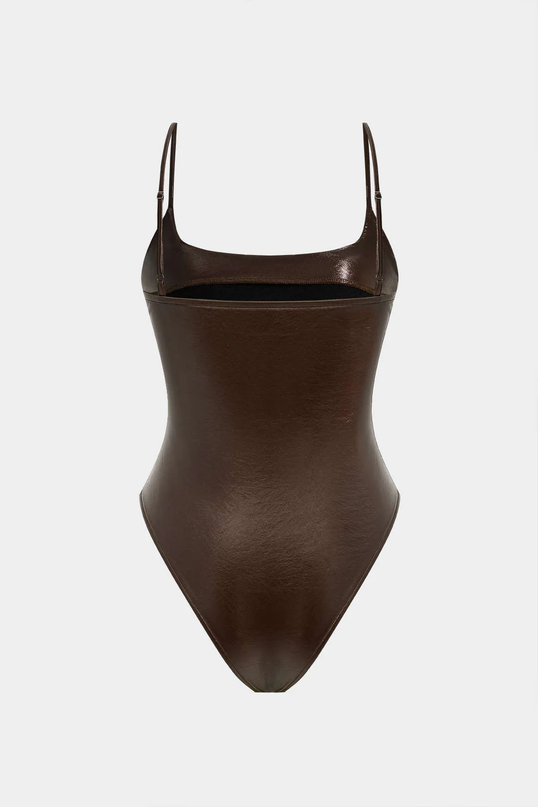 Basic Solid Faux Leather Bodysuit - Image 12