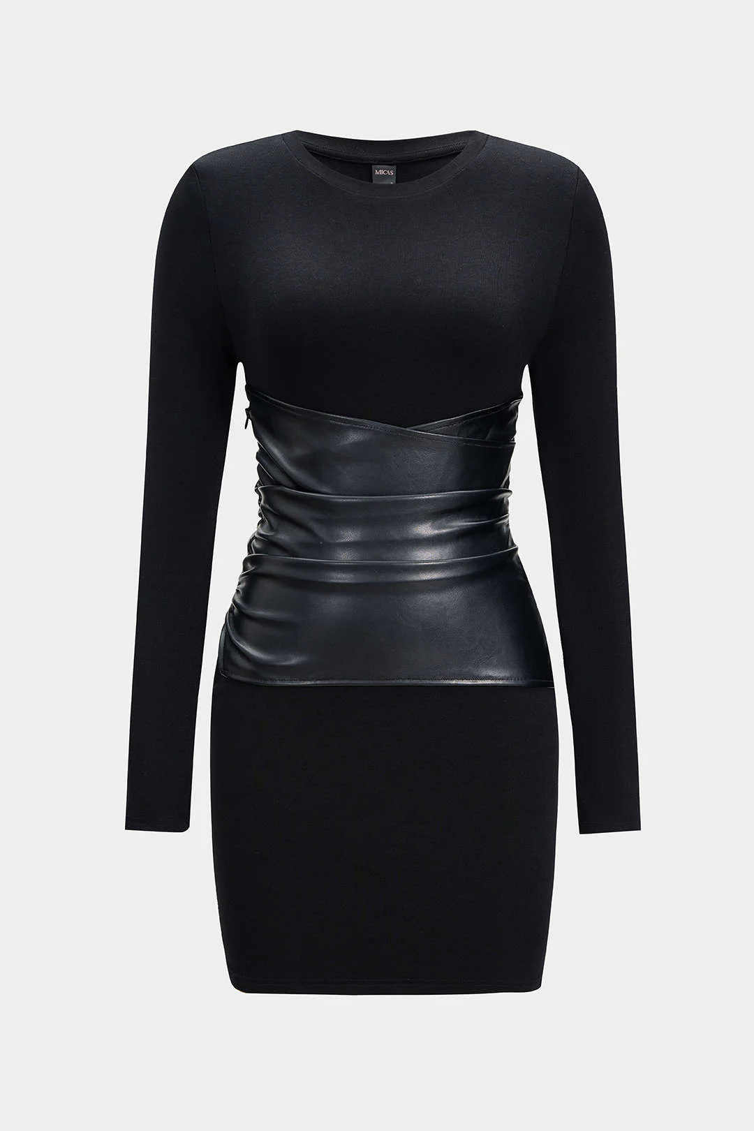 Faux Leather Patchwork Long Sleeve Mini Dress