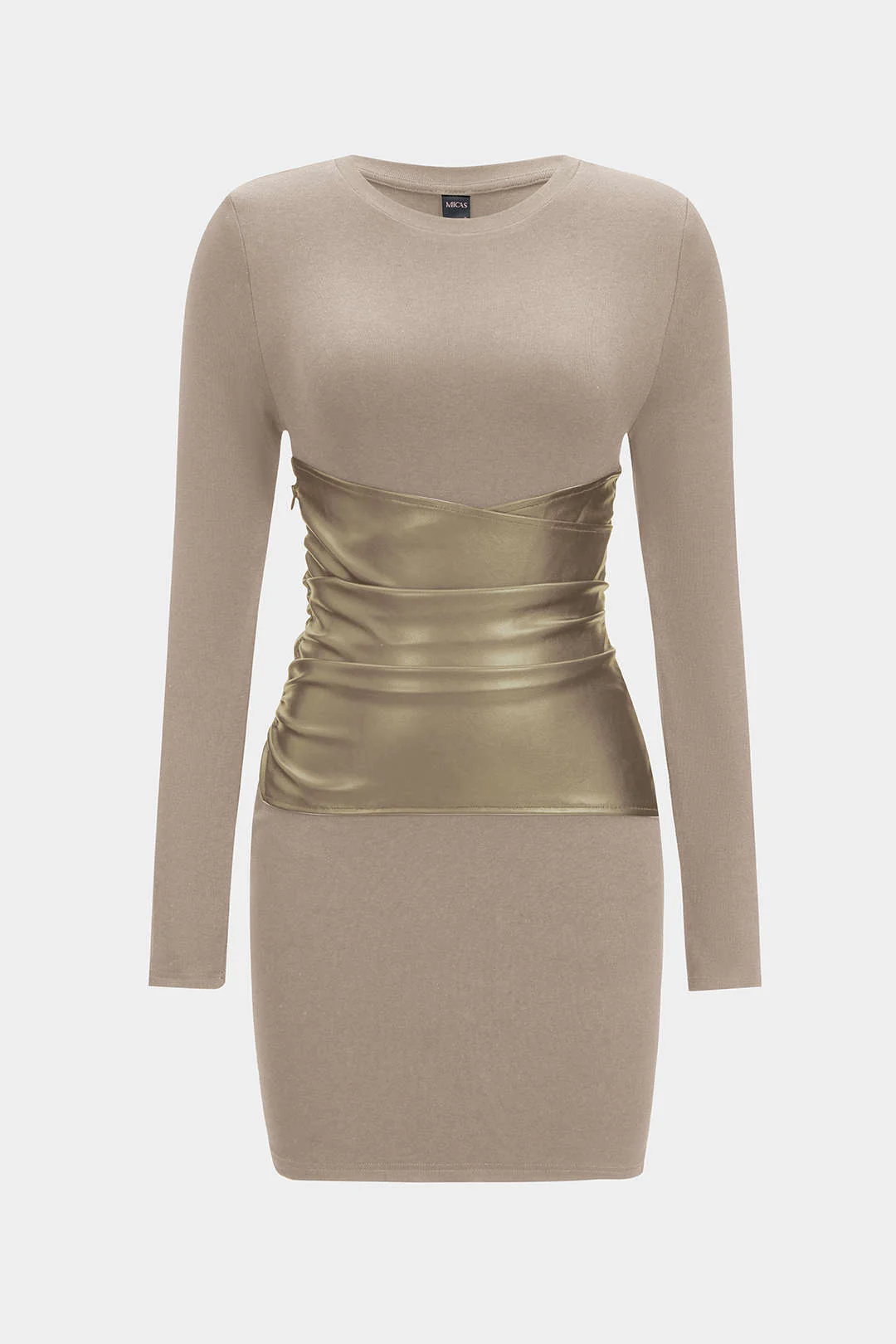 Faux Leather Patchwork Long Sleeve Mini Dress - Image 10