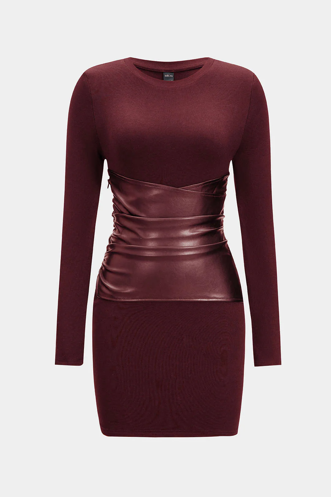 Faux Leather Patchwork Long Sleeve Mini Dress - Image 8