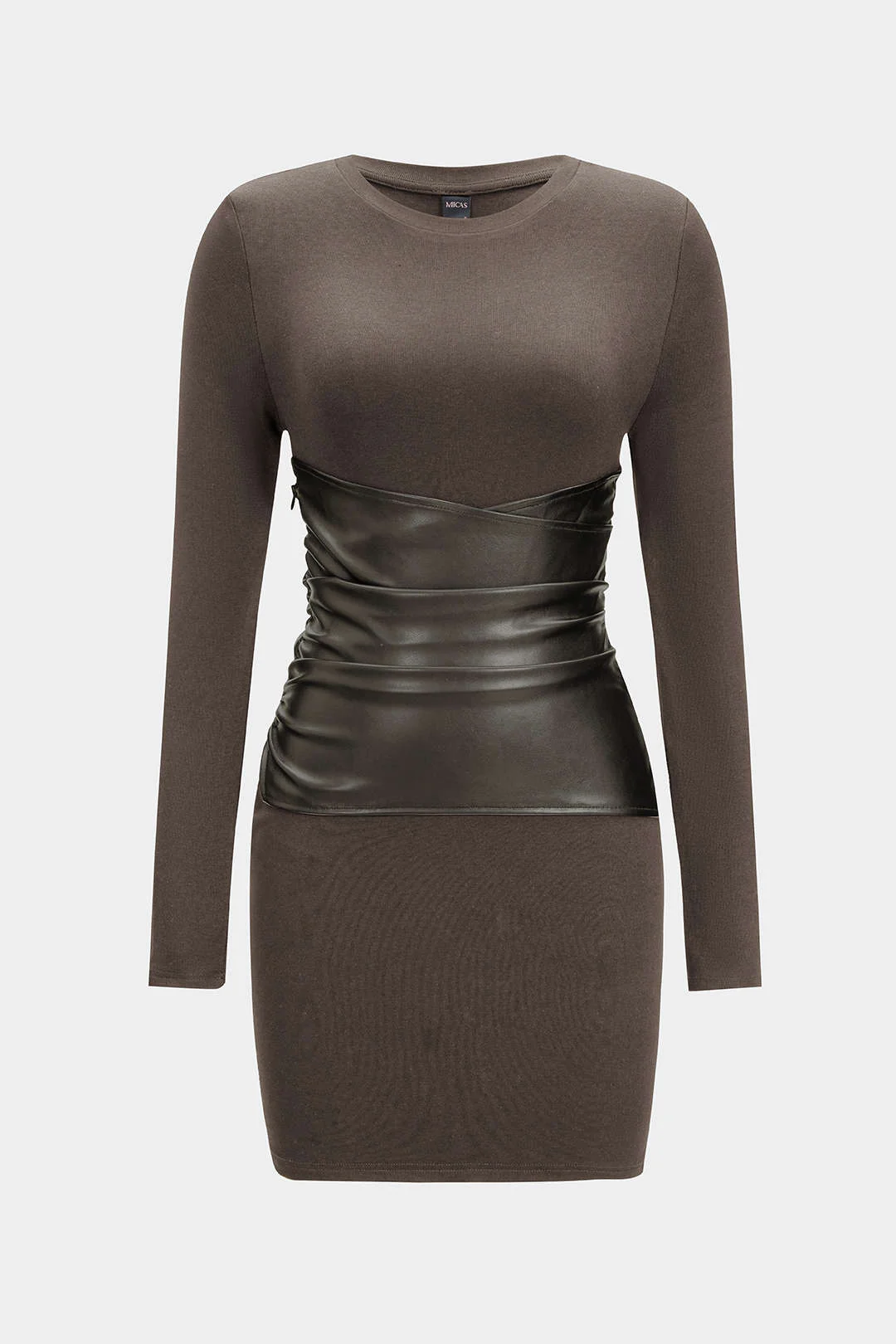 Faux Leather Patchwork Long Sleeve Mini Dress - Image 9