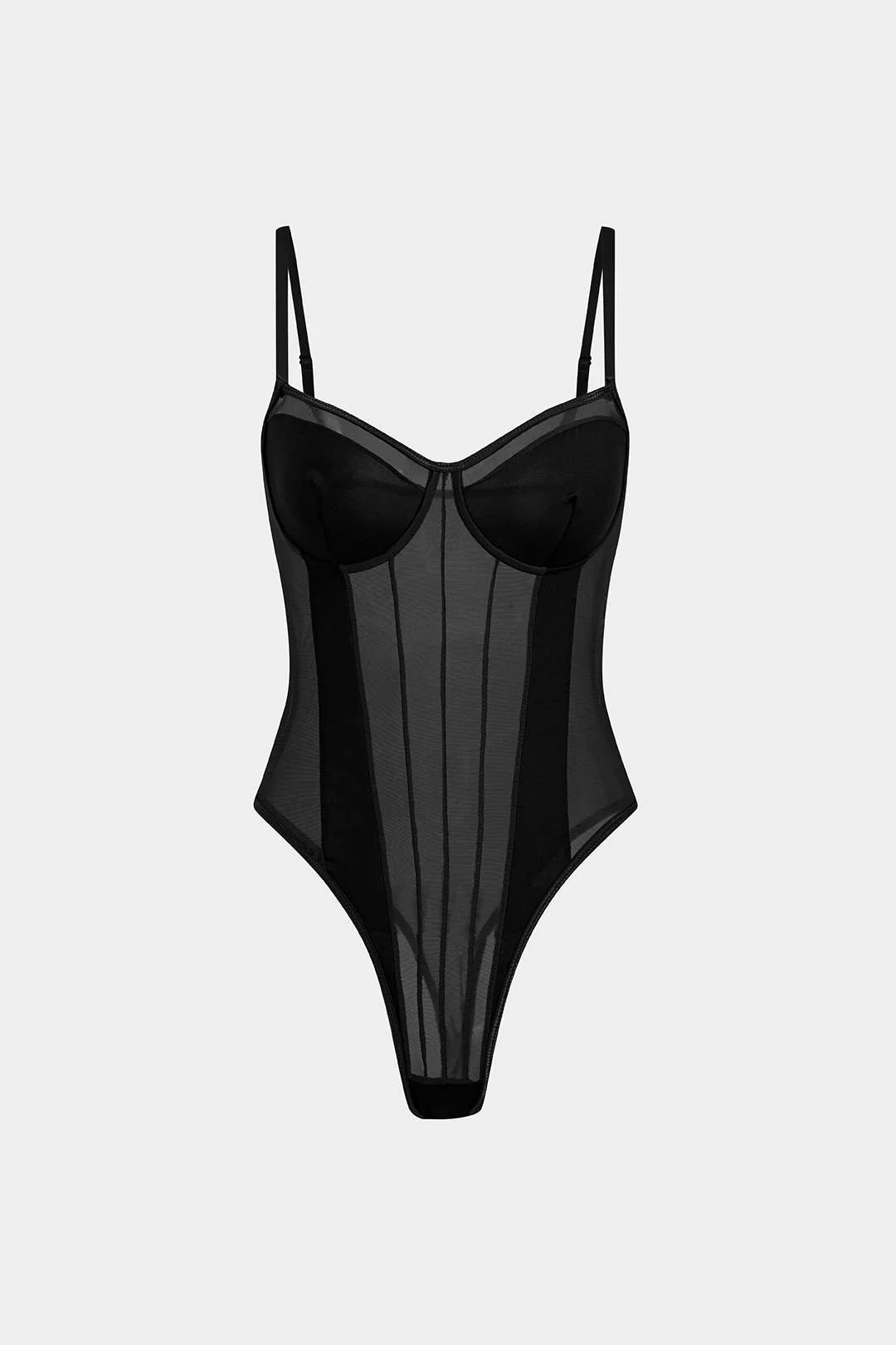 Mesh Backless Sheer Patchwork Corset Slip Bodysuit - Image 10