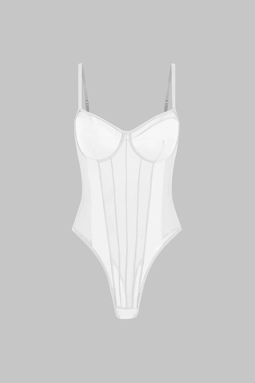 Mesh Backless Sheer Patchwork Corset Slip Bodysuit - Image 15