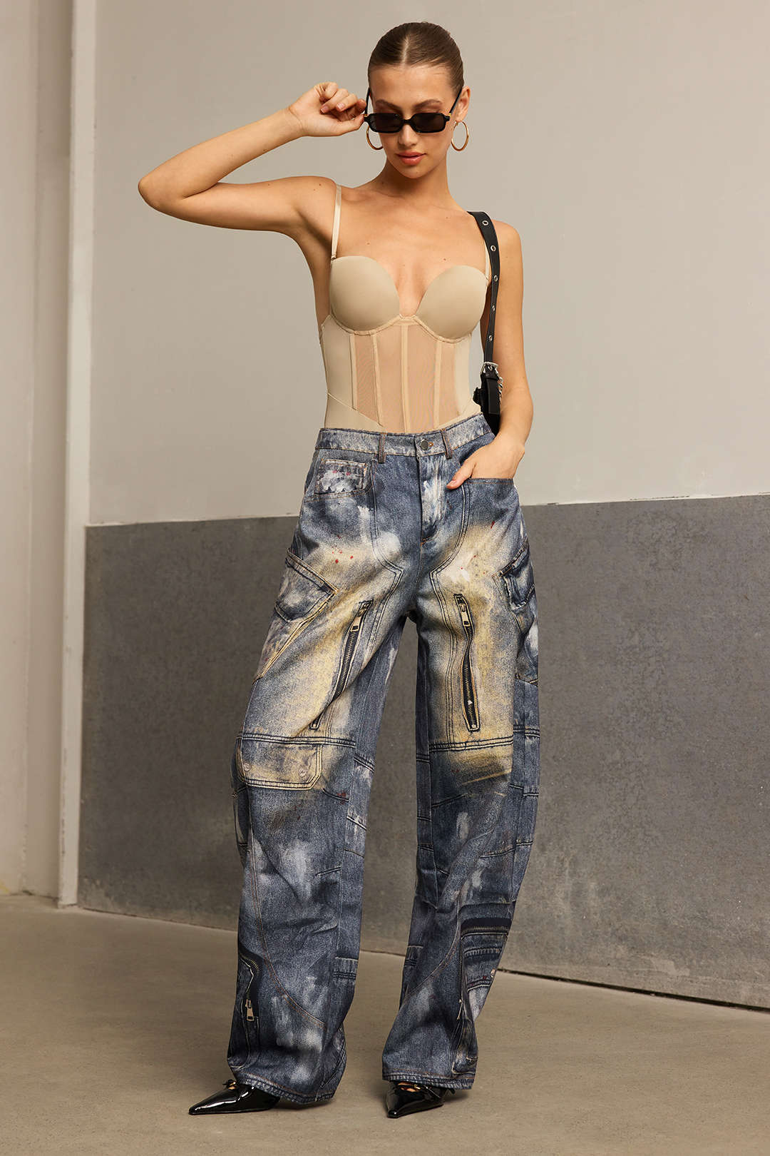 Mesh Patchwork Corset Bustier Slip Bodysuit - Image 8