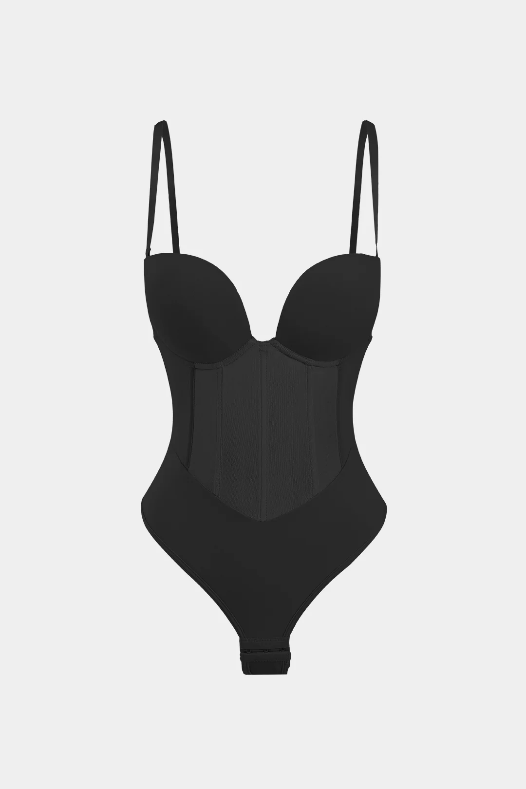 Mesh Patchwork Corset Bustier Slip Bodysuit - Image 9