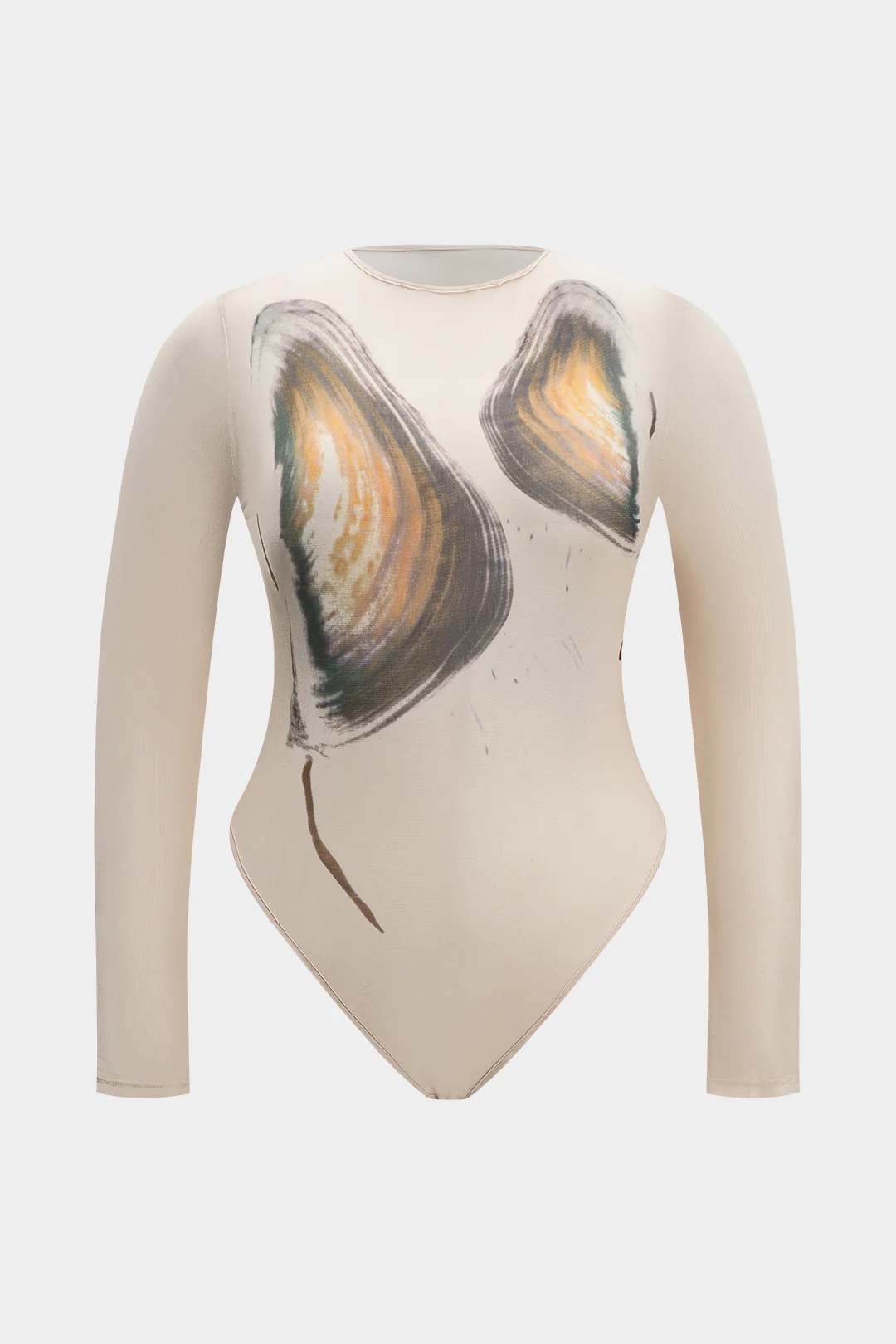 Plus Size Abstract Print Mesh Long Sleeve Bodysuit - Image 5