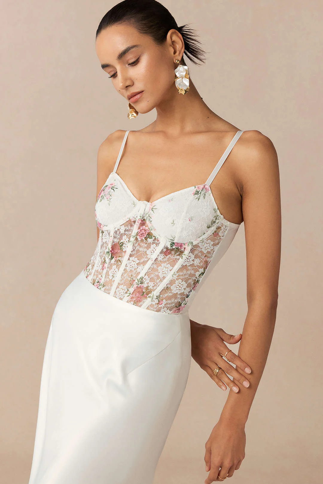 Floral Print Sheer Slip Underwire Sleeveless Bodysuit - Image 9