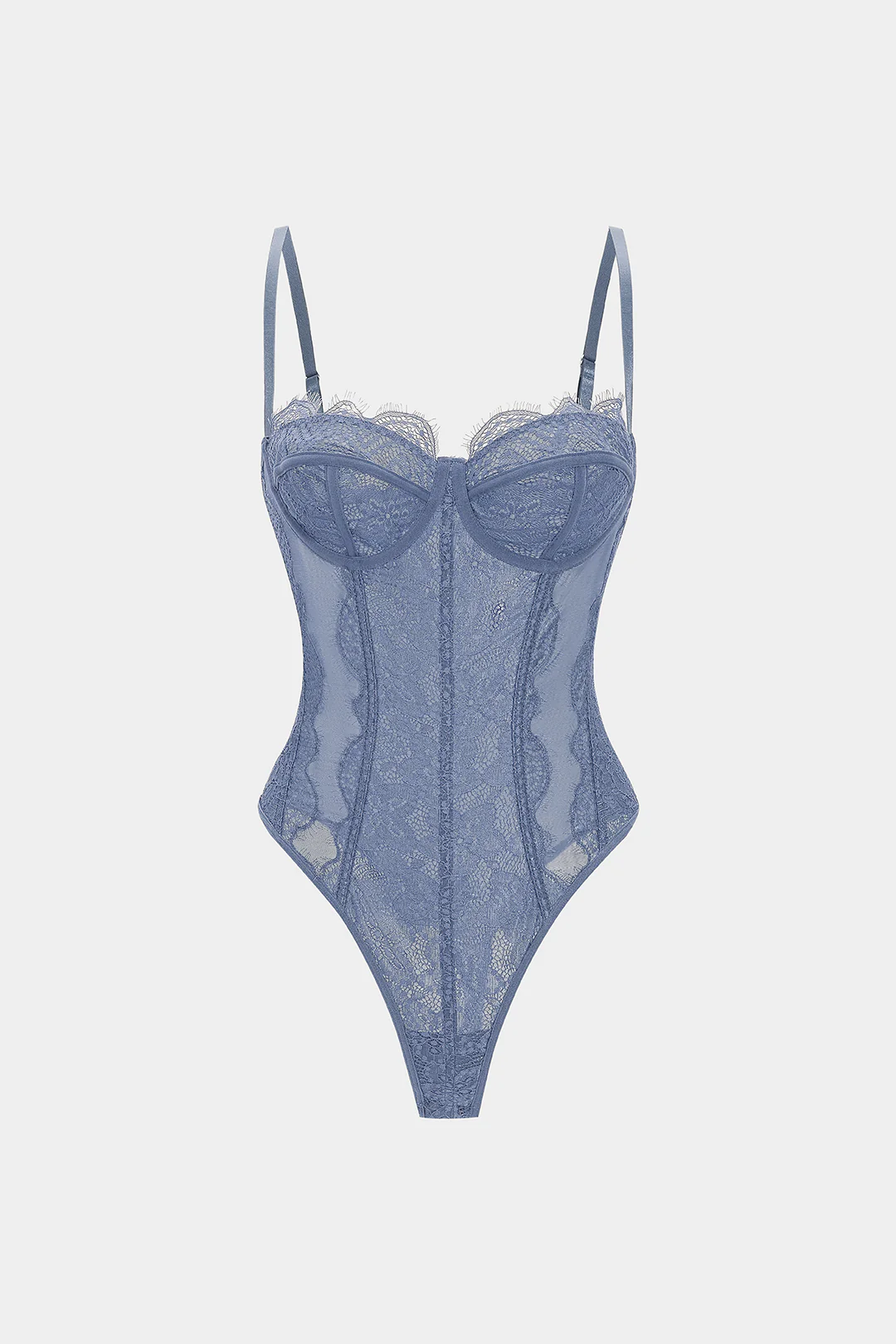 Mesh Sheer Patchwork Bustier Corset Slip Sleeveless Bodysuit - Image 9