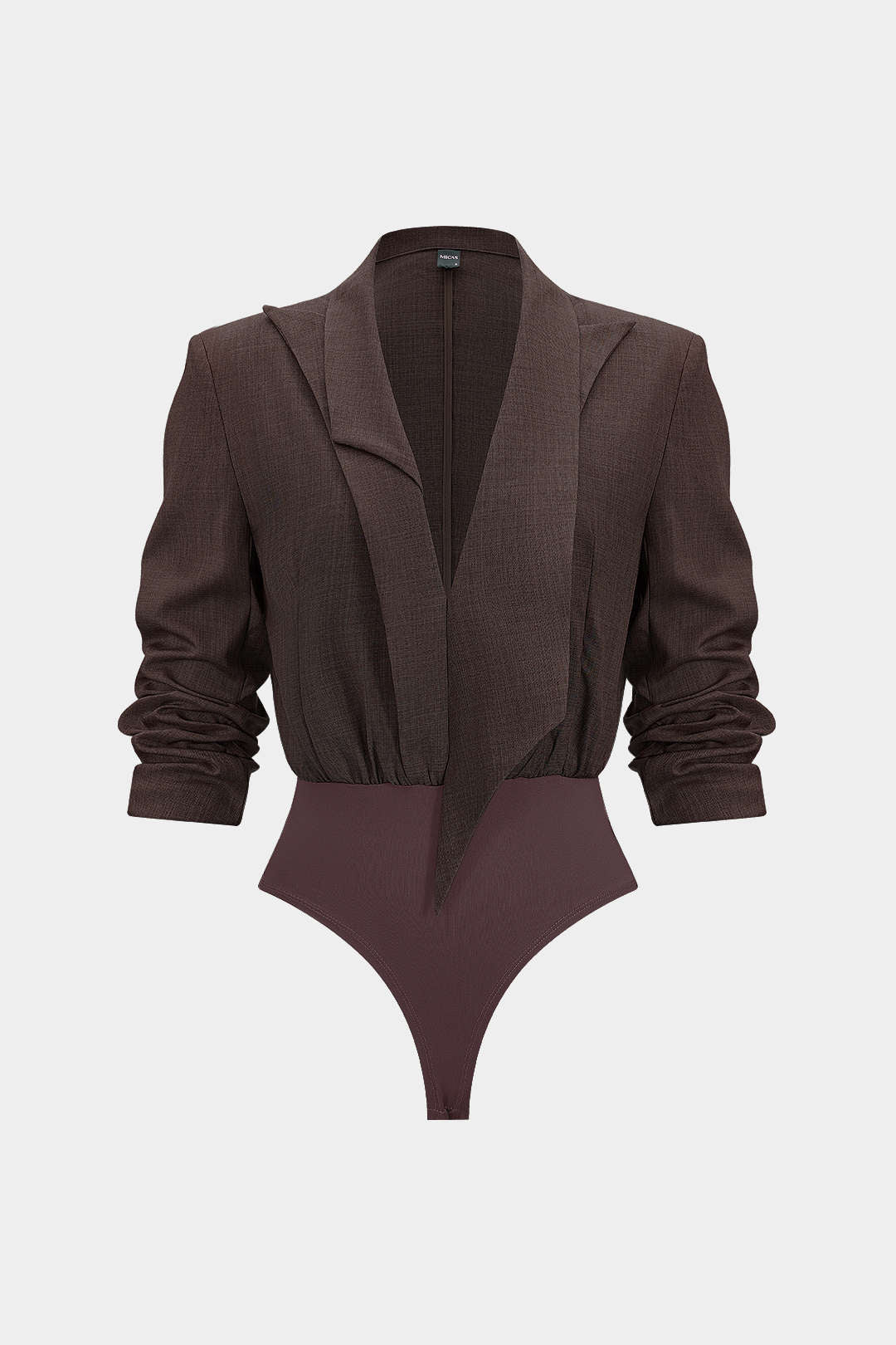 Notched Lapel Asymmetrical Long Sleeve Bodysuit - Image 8