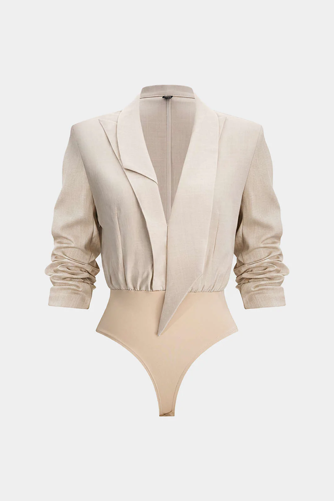 Notched Lapel Asymmetrical Long Sleeve Bodysuit - Image 9