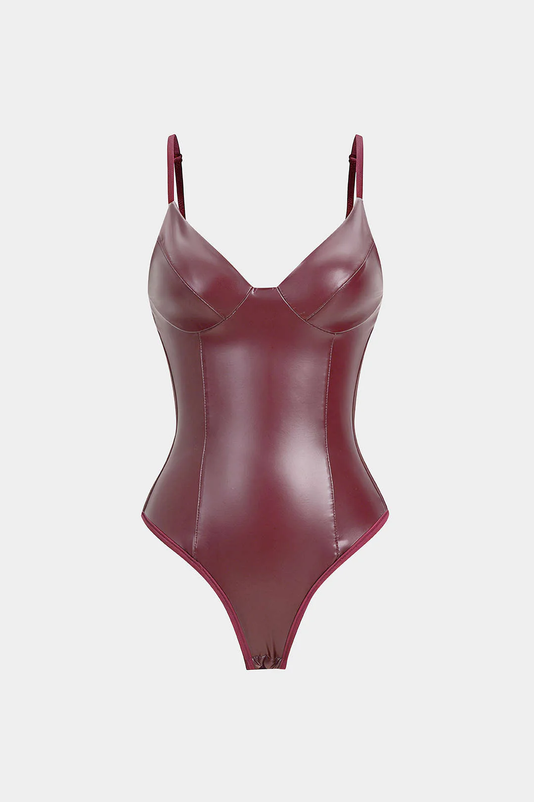 Faux Leather Patchwork Slip Sleeveless Bodysuit - Image 5