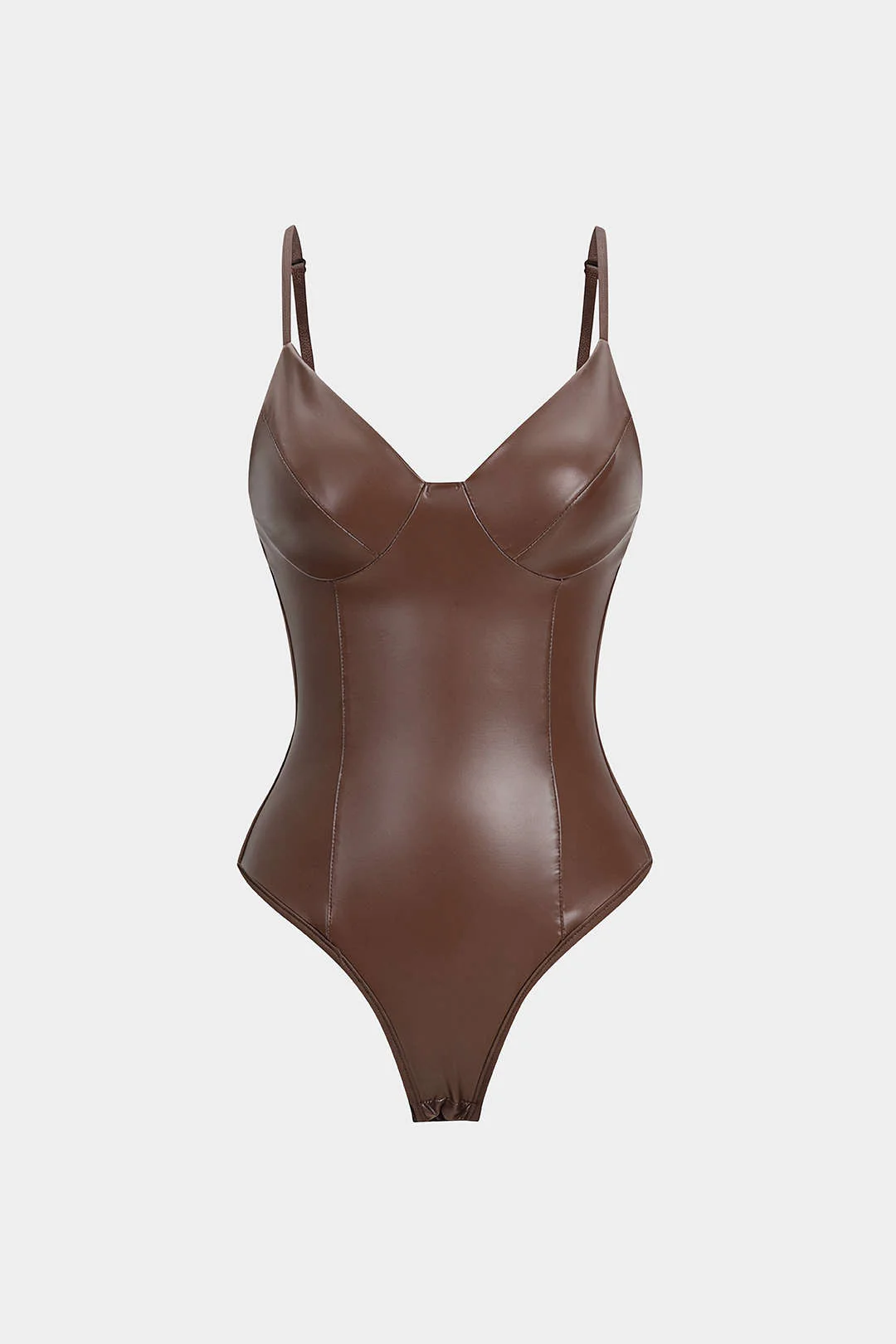 Faux Leather Patchwork Slip Sleeveless Bodysuit - Image 6